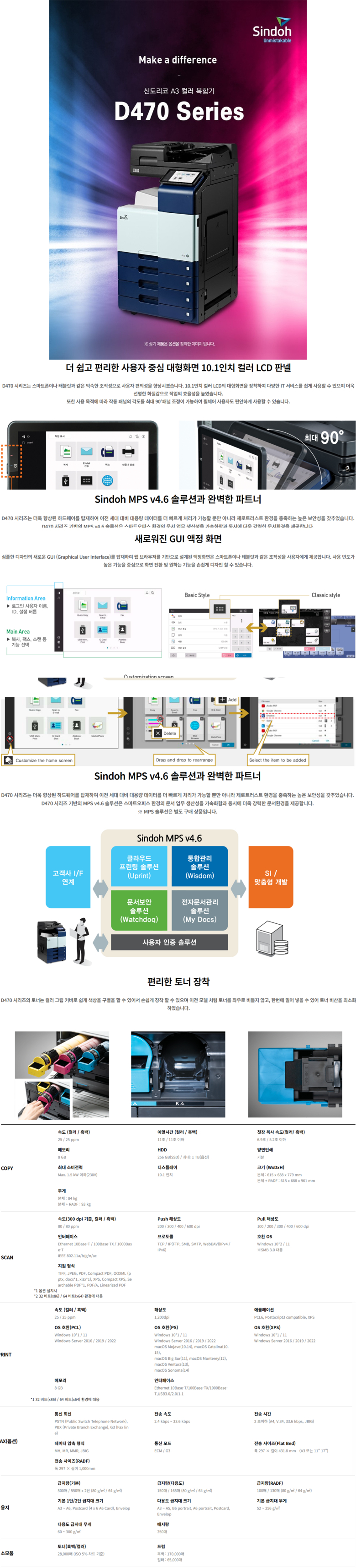 신도리코 D470 A3 컬러 레이져 복합기 상세 이미지 상단 미리보기